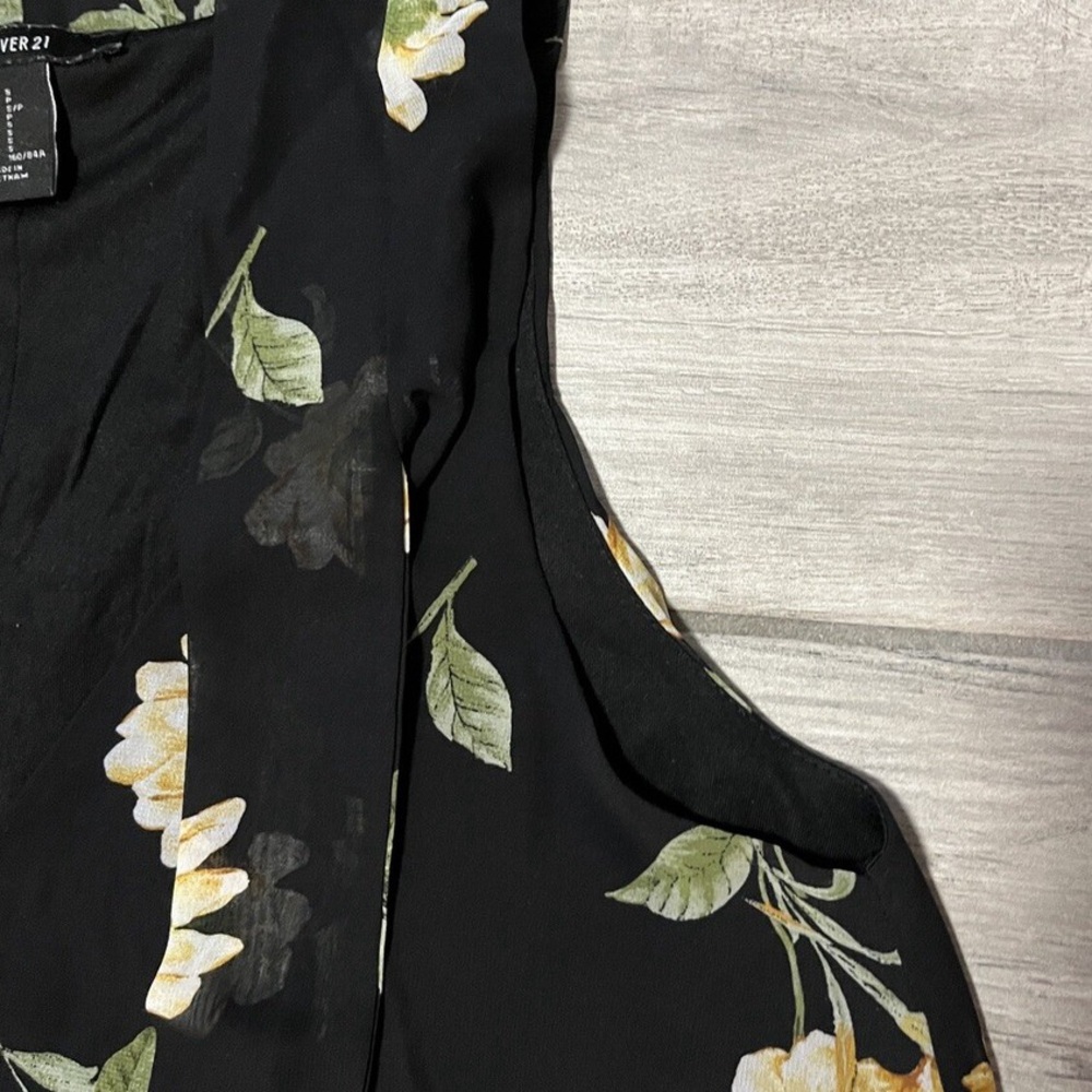 NWOT FOREVER 21 Floral Sleeveless Lined Black Dress w/Tie Neck, Flowy Skirt - Picture 6 of 11